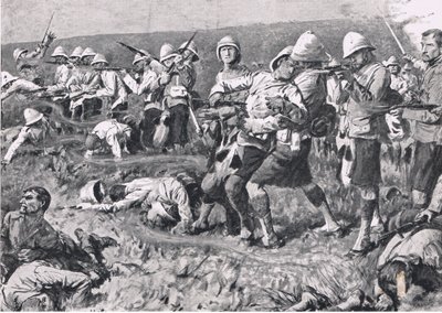 Majuba Hill, 27 februari 1881 (1e Boerenoorlog), illustratie uit British Battles on Land and Sea, 1915 door S. Begg