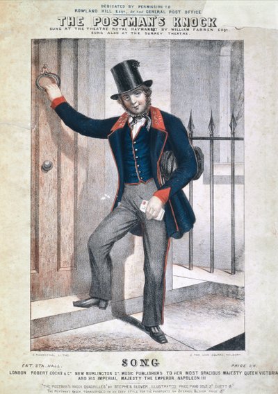 De Klop van de Postbode, omslag van een liedblad, door Stephen Glover (1812-70) door S. Rosenthal