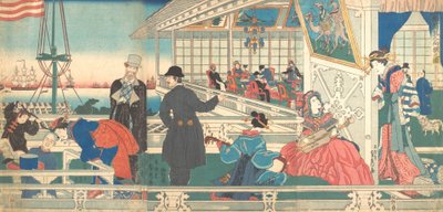 Huis van buitenlandse kooplieden in Yokohama, 9e maand, 1861 door Sadahide Utagawa