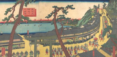 Uitzicht op Kanagawa aan de Tokaido-weg Tokaido kanagawa no shokei door Sadahide Utagawa