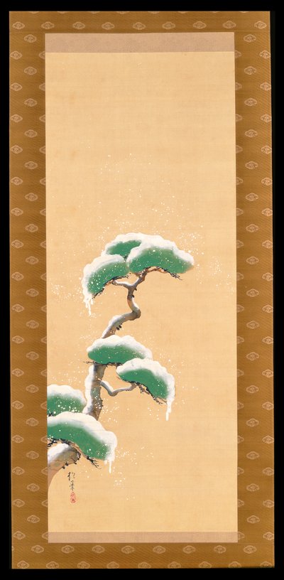 Hangende Rol die een Met Sneeuw Bedekte Pijnboom Afbeeldt, uit een Drieluik van de Drie Seizoenen, Japans, begin 19e eeuw door Sakai Hoitsu
