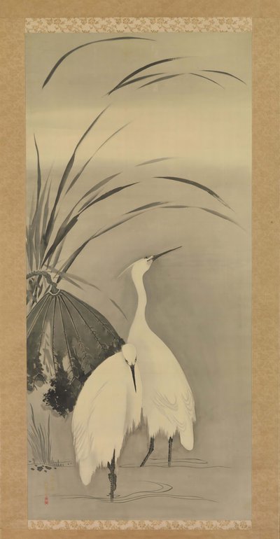 Twee reigers en lotus door Sakai Hoitsu
