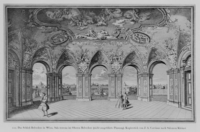 Oberes Belvedere: Sala terrena, onuitgevoerd ontwerp, gegraveerd door Johann August Corvinus (litho) door Salomon (after) Kleiner