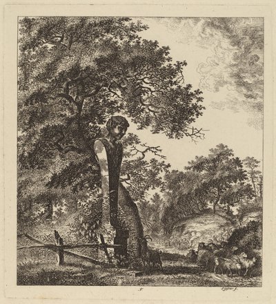 Boslandschap met een Kudde Geiten en een Herm, 1764 door Salomon Gessner