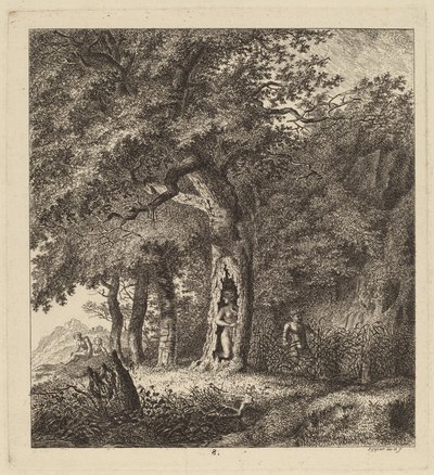 Bosrijk Landschap met een Nimf en een Sater, 1764 door Salomon Gessner