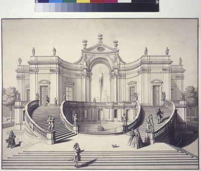 Volledige pagina: tuinpaleis in de tuinen van paleis Liechtenstein, Rossau, Wenen (pentekening) door Salomon Kleiner