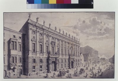 Volledige pagina: schuin zicht op het stadspaleis van prins Eugene van Savoye in de Himmelpfortgasse (pen, penseel en inkt) door Salomon Kleiner