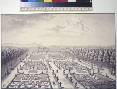 Volledige pagina: uitzicht op de tuinen van het paleis van Liechtenstein in Rossau door Salomon Kleiner