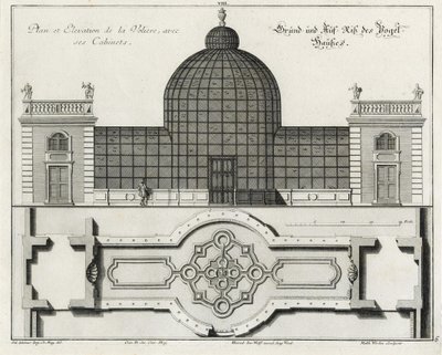 Plattegrond en gevel van het vogelhuisje in de "Kleine Tuin". door Salomon Kleiner
