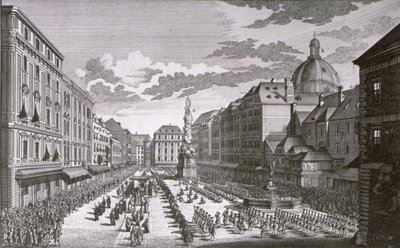 Uitzicht op een processie in de Graben gegraveerd door Georg-Daniel Heumann (1691-1759) door Salomon Kleiner