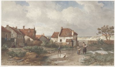 Huizen aan de rand van een dorp in de duinen door Salomon Leonardus Verveer