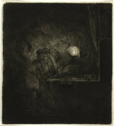 Student aan een tafel bij kaarslicht door Salomon Savery