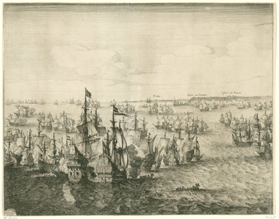 Zeeslag bij Duins (linkerplaat), 1639 door Salomon Savery