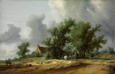 Weg in de duinen met een koets door Salomon van Ruisdael or Ruysdael