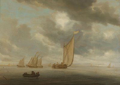 Zeilschepen op een binnenwater door Salomon van Ruisdael or Ruysdael