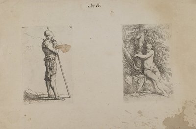 (Figurenserie) Gepantserde man met speer door Salvator Rosa