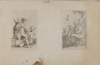 (Beeldjesreeks) Man knielend met één been op rots door Salvator Rosa