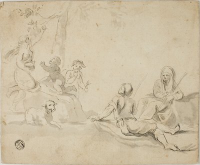 Appeloogsters en rustende herders door Salvator Rosa
