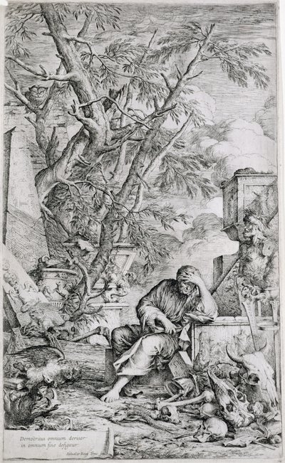 Democritus in Meditatie door Salvator Rosa