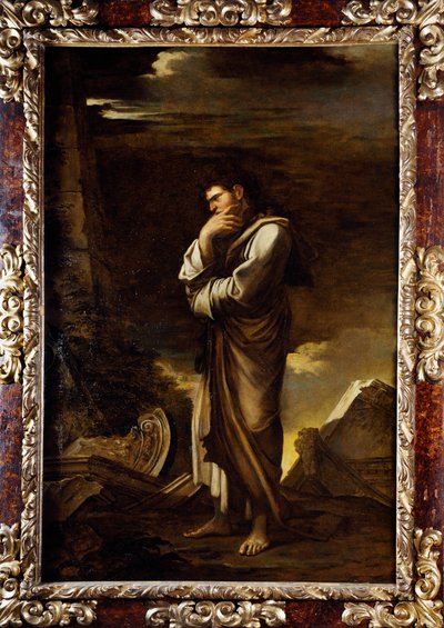 Marius mediterend tussen de ruïnes van Carthago, circa door Salvator Rosa