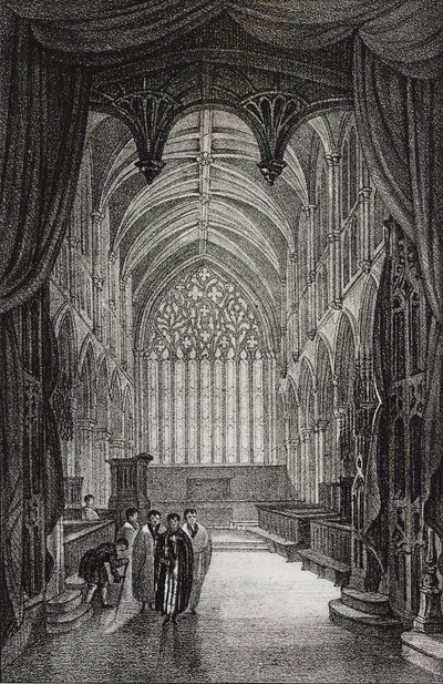 Interieur van de kathedraal van Carlisle, Verenigd Koninkrijk. Lithografie door Salvatore Puglia uit Poliorama Pittoresco door Salvatore Puglia