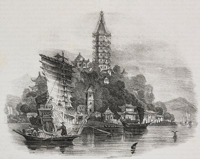 Kin-Chan, Gouden berg, China, lithografie door Salvatore Puglia uit Poliorama Pittoresco, nr. 21, 28 december door Salvatore Puglia