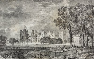 Kasteel van Raby, Durham, Engeland, Verenigd Koninkrijk, lithografie door Salvatore Puglia uit Poliorama Pittoresco, nr. 42, 27 mei door Salvatore Puglia