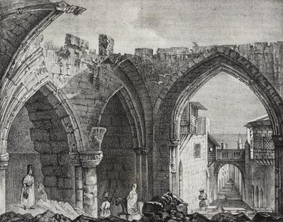 Ruïnes langs de Riddersstraat, Rhodos-stad, Griekenland, lithografie door Salvatore Puglia uit Poliorama Pittoresco, nr. 3, 27 augustus door Salvatore Puglia