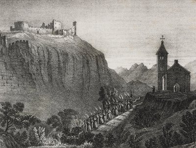 Reis naar Cappelluccia, scène van Magic Lantern, verzameling verhalen en afbeeldingen, lithografie door Salvatore Puglia uit Poliorama Pittoresco, nr. 41, 17 mei door Salvatore Puglia