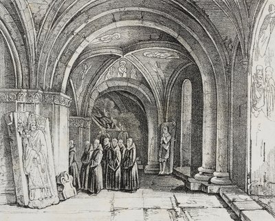 Ondergrondse kerk van de kathedraal van Basel, Zwitserland, lithografie uit Poliorama Pittoresco, nr. 50, 22 juli door Salvatore Puglia