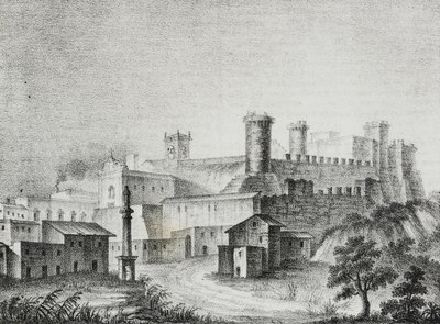 Uitzicht op Oria, Apulië, Italië, lithografie door Salvatore Puglia uit Poliorama Pittoresco, nr. 13, 6 november door Salvatore Puglia