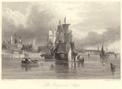 De Emigrant, Schip (gravure) door Samuel (after) Austin