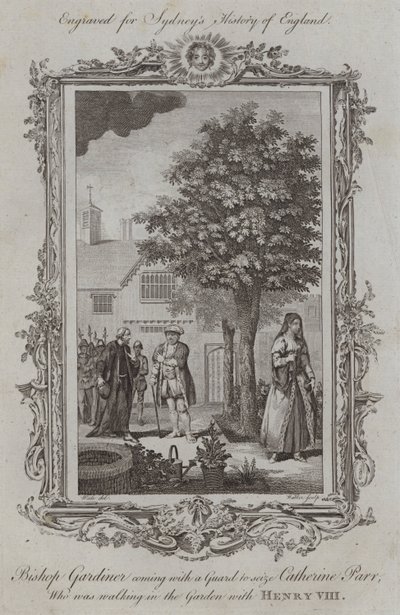 Bisschop Gardiner Komt met een Wacht om Catherine Parr te Arresteren, die in de Tuin met Hendrik VIII Wandelt door Samuel (after) Wale