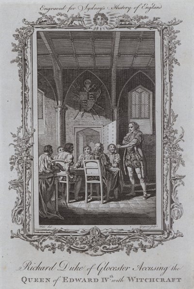 Richard, Hertog van Gloucester beschuldigt de koningin van Edward IV van hekserij door Samuel (after) Wale