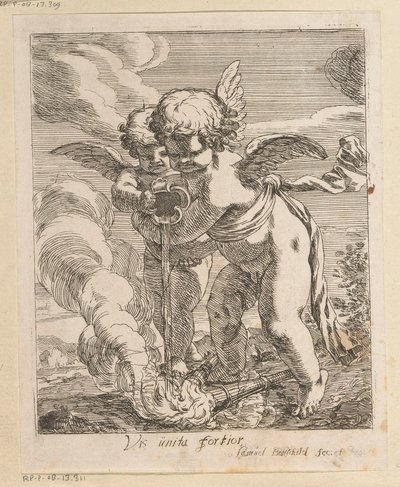 Twee putti blussen fakkels door Samuel Bottschild