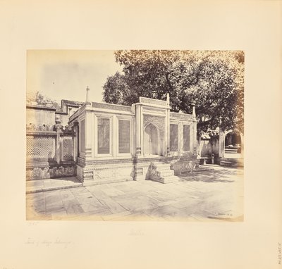Delhi; het graf van Mirza Jehangir. Dit is prachtig marmerbeeldhouwwerk door Samuel Bourne
