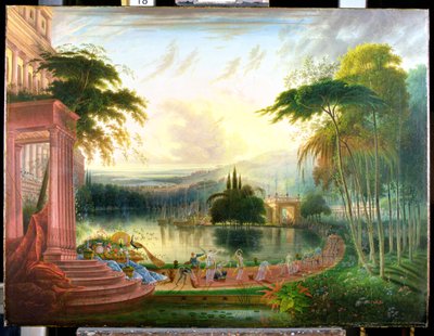 Een Romantisch Landschap met de Aankomst van de Koningin van Sheba, ca. 1830 door Samuel Colman