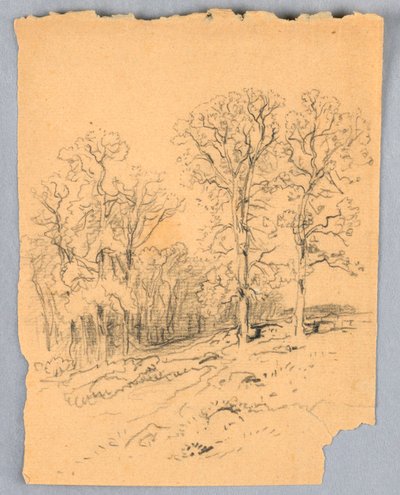 Landschapsschets met een heuvelachtige landweg door Samuel Colman