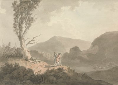 Twee mannen met telescoop kijken over een rivier door Samuel Davis
