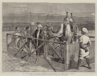 Op weg naar India, veerboot bij Kantara, aan het Suezkanaal door Samuel Edmund Waller