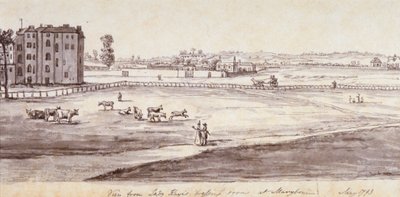 Uitzicht vanuit de kleedkamer van Lady Kaye in Marylebone door Samuel Hieronymus Grimm