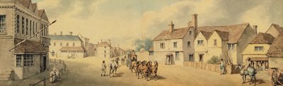 Een koets en vier paarden die door Chippenham, Wiltshire rijden door Samuel Howitt