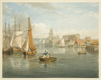 Uitzicht op de Floating Harbour vanaf Prince Street Bridge met Wapping en Redcliffe Parade door Samuel Jackson