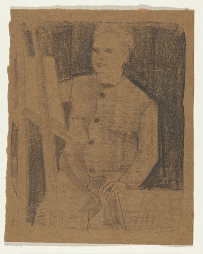 Zelfportret achter schildersezel door Samuel Jessurun de Mesquita (signed by artist)