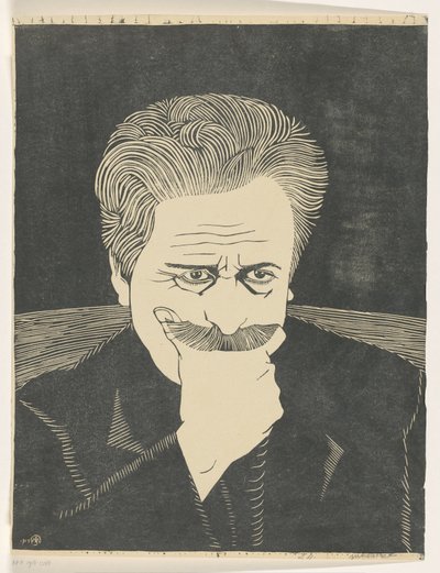 Zelfportret met hand aan snor door Samuel Jessurun de Mesquita
