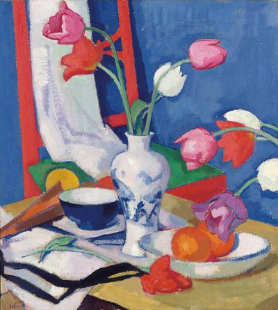 Rode Stoel en Tulpen door Samuel John Peploe