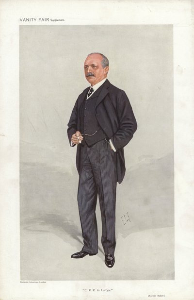 Archer Baker, C P R in Europa, Vanity Fair cartoon (kleur litho) door Samuel Luke (after) Fildes