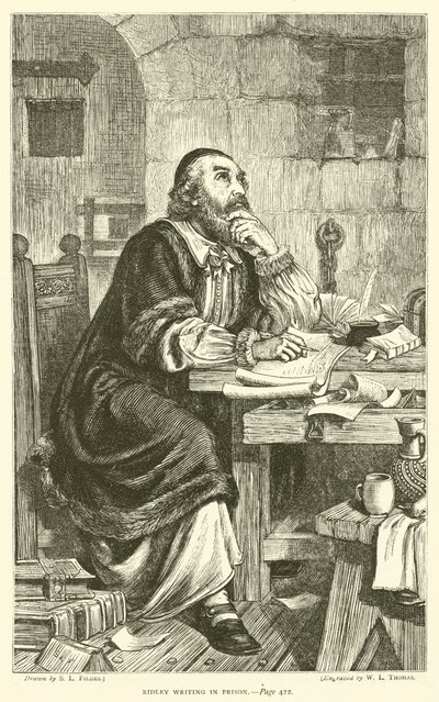 Ridley schrijft in de gevangenis door Samuel Luke Fildes