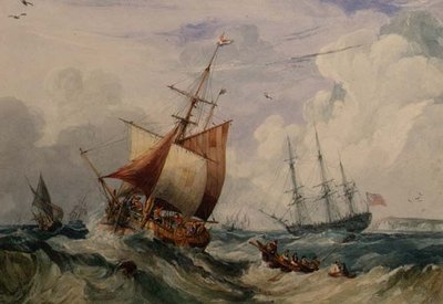 Een Franse vissersboot in een deining bij Dover door Samuel Owen