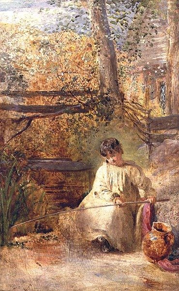 Een jongen aan het vissen door Samuel Palmer